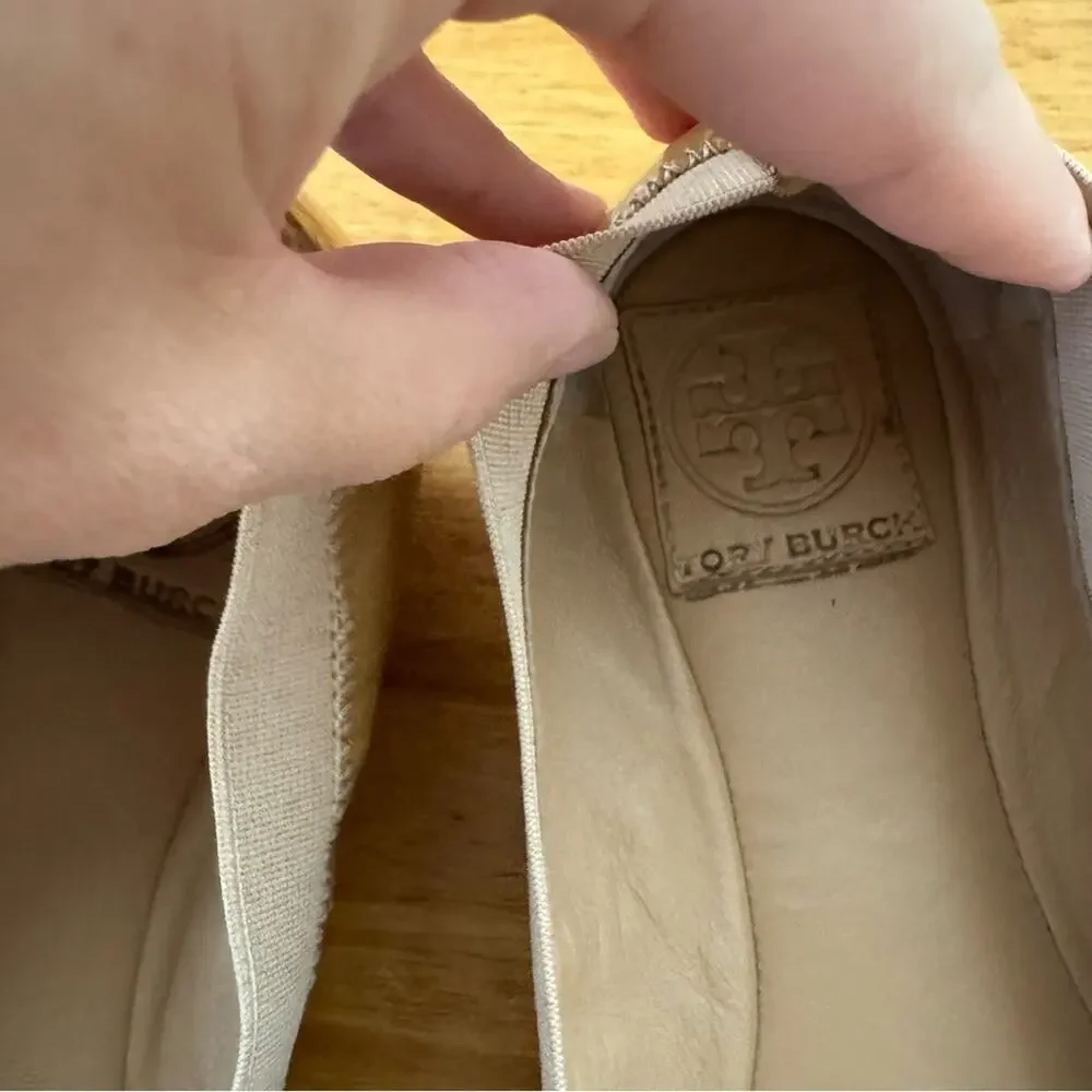 Tory Burch Tan Caroline Nude Ballet Leather Logo Flats Size 7.5